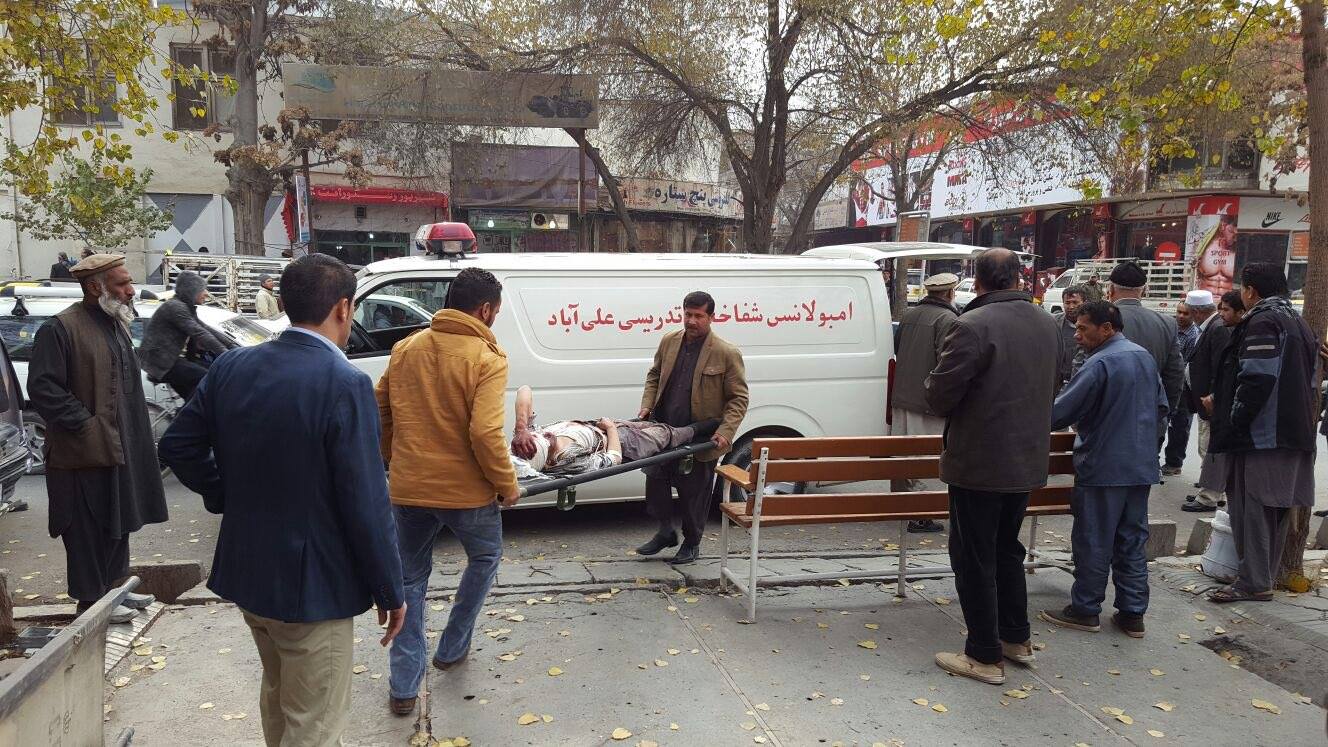 An ambulance carrying a wounded man in Kabul