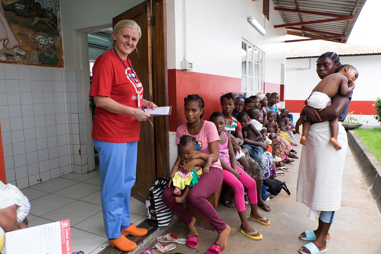 Mothers and children waiting for their turn at the Goderich Paediatric Centre